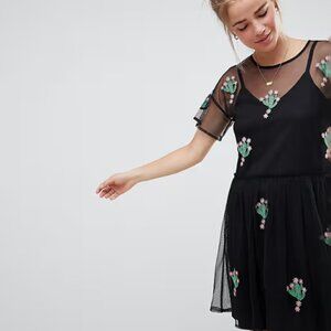 ASOS Mesh Smock Cactus Mini Dress